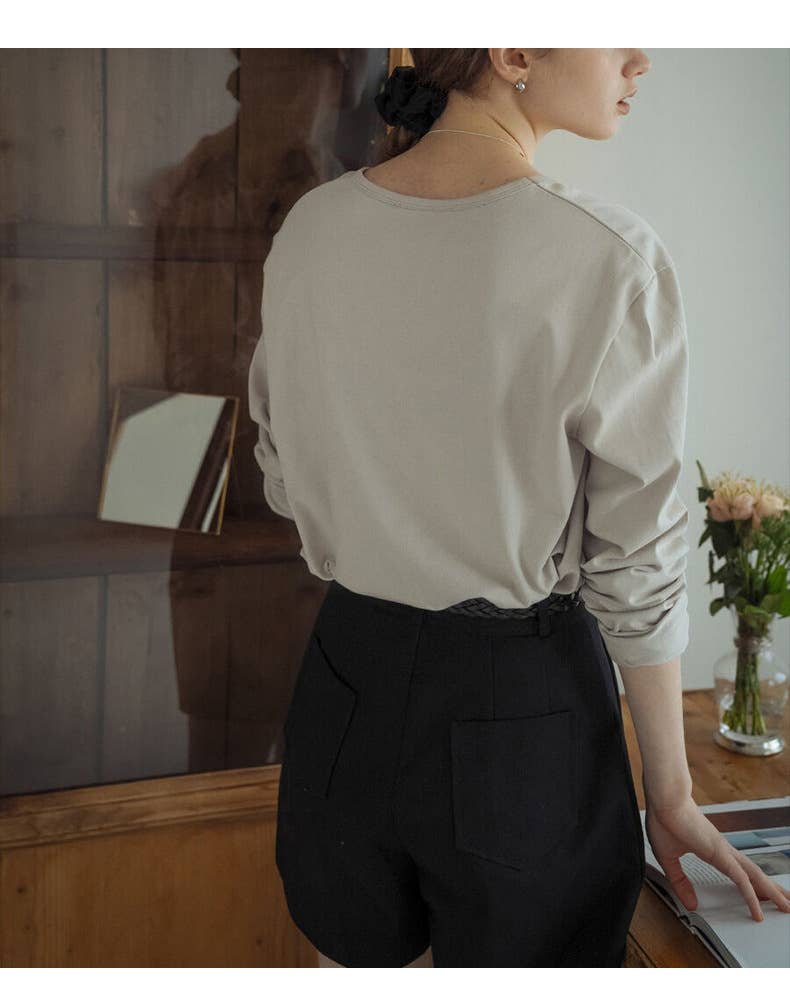 Cotton round-neck off-the-shoulder sleeve shirt