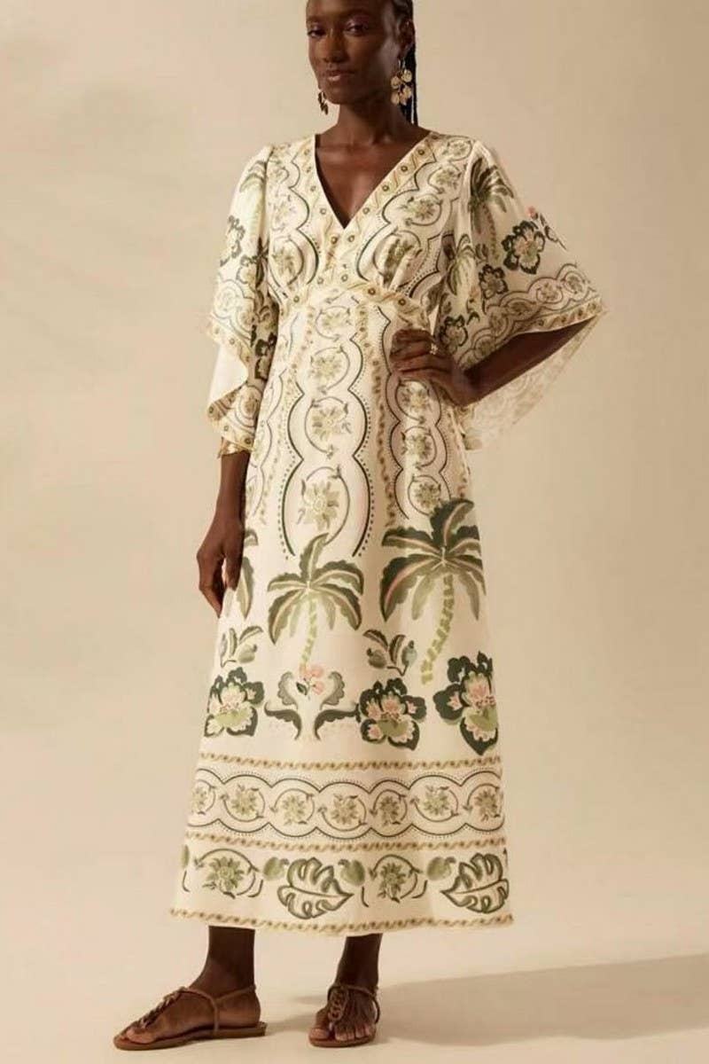 CWDMD5834_V-NECK LOOSE FLORAL FLOWY MAXI DRESS