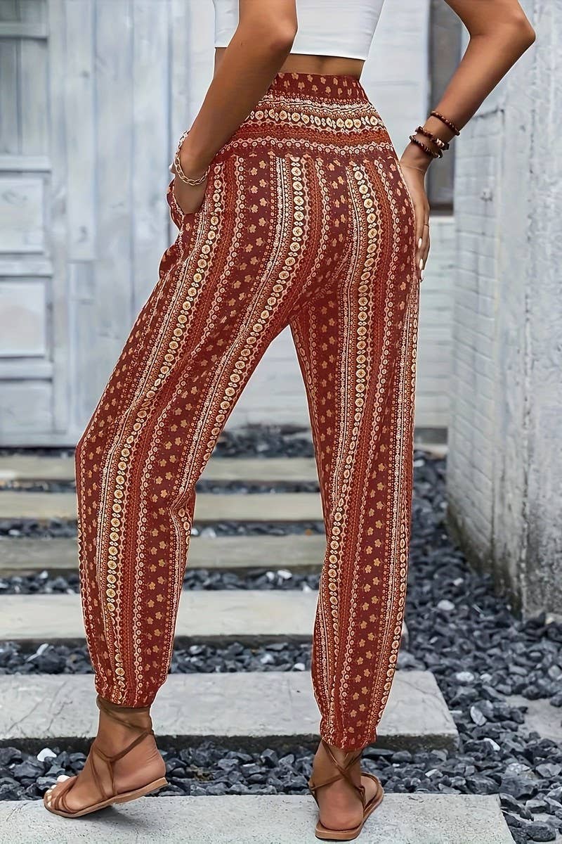 CWBLP2069_BOHO PRINT ELASTIC WAIST DRAPED JOGGER PANTS