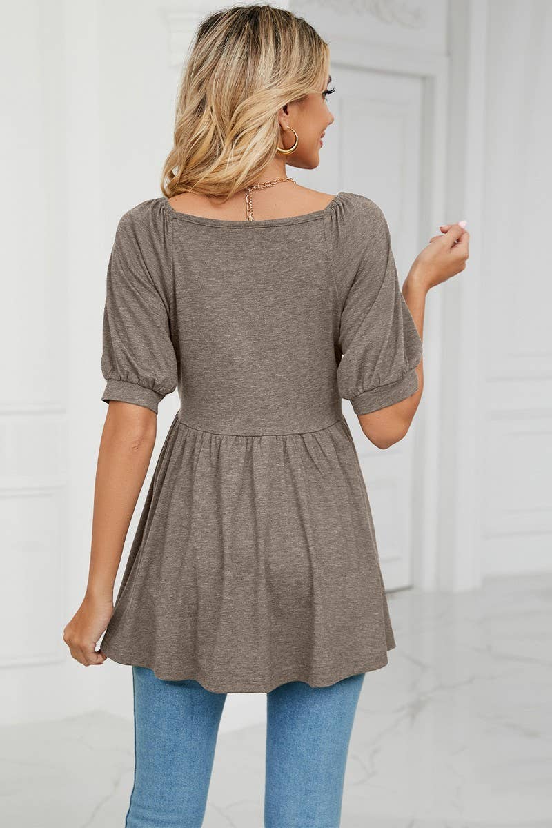CWTTS0753_V-Neck Shirt Sleeve Top