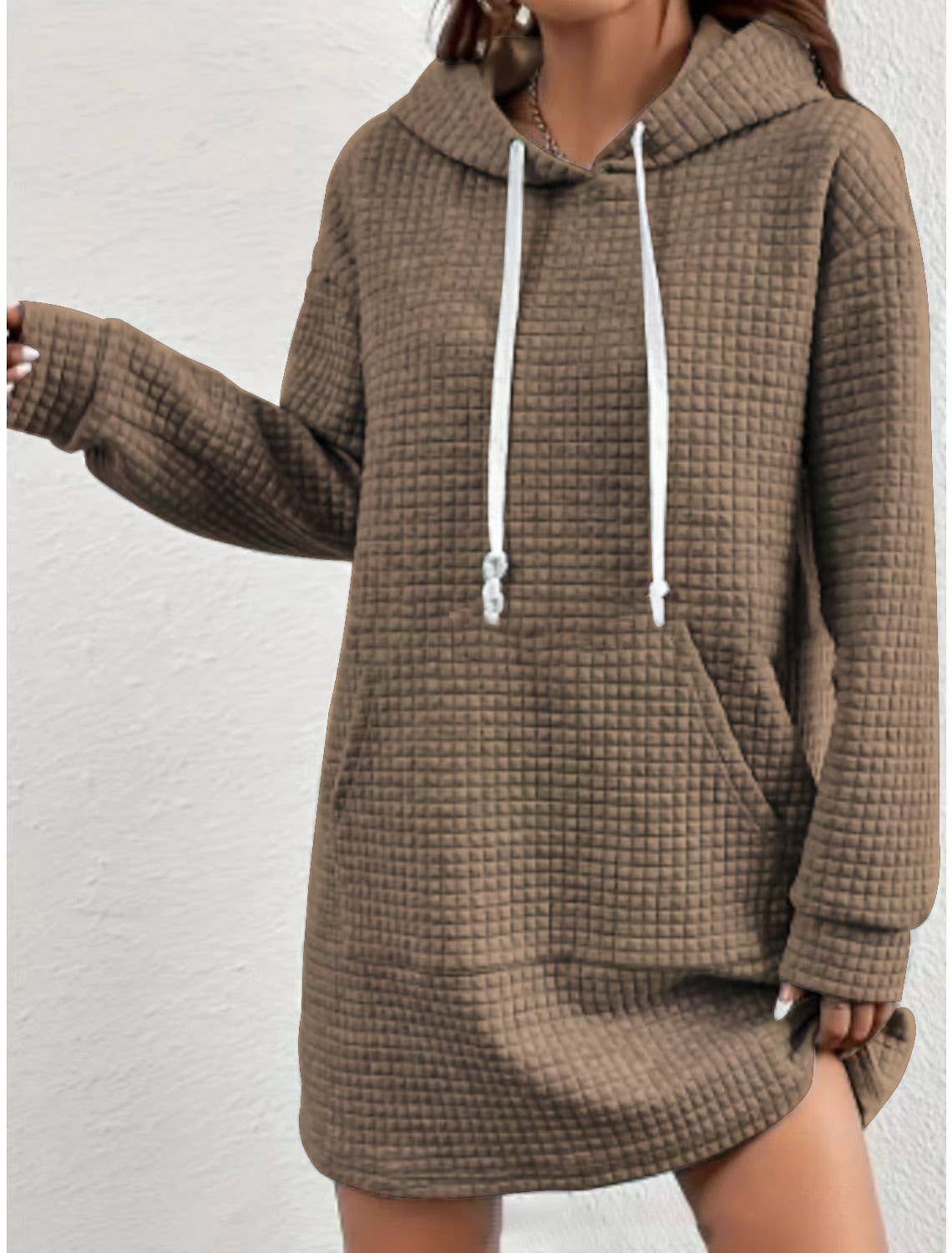 Casual hooded Waffle sweatshirt dress