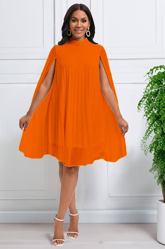 CWDSD3577_PLUS SIZE PULLOVER CAPE SHORT DRESS