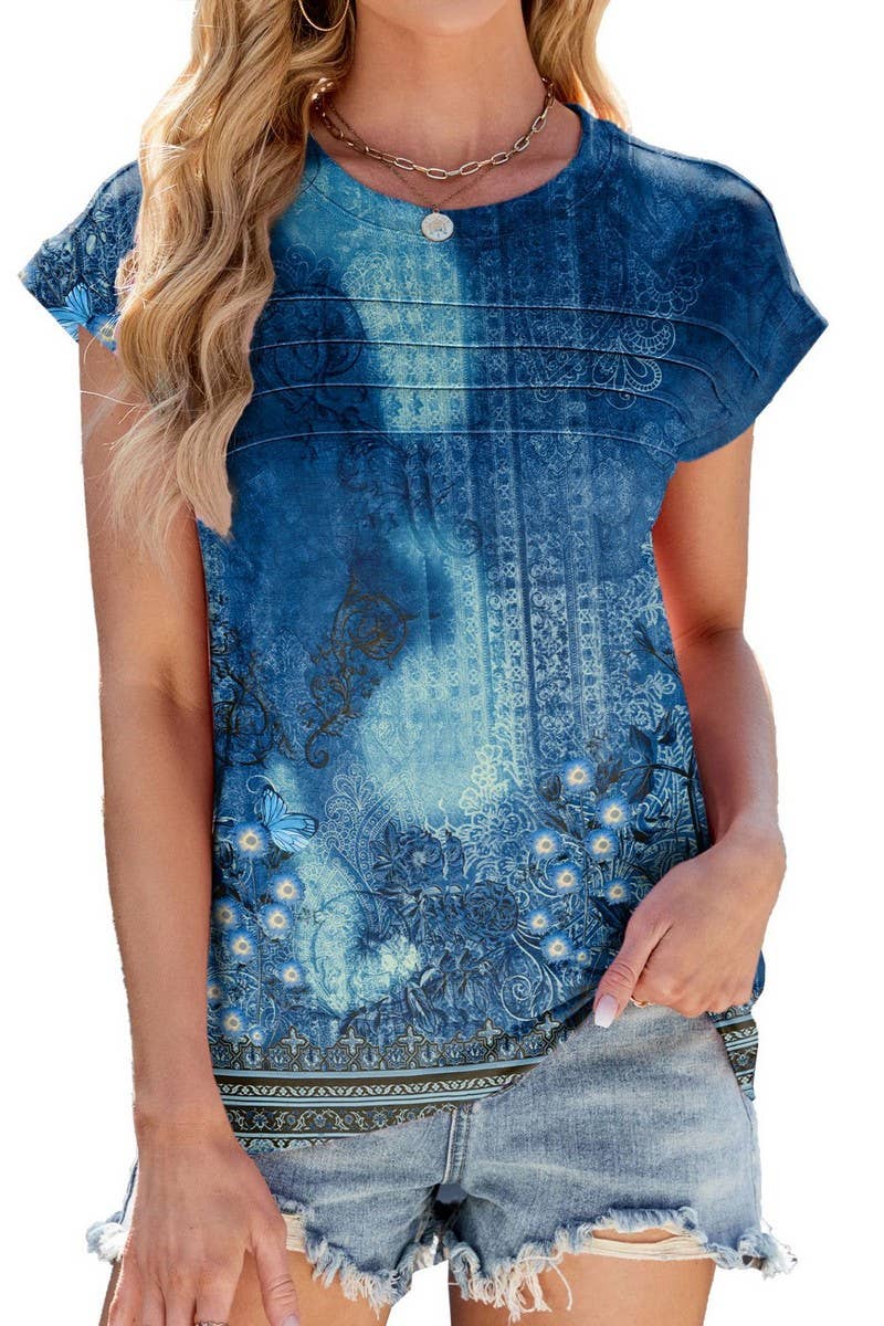 CWTTS1318_NEW PRINTED ROUND NECK LOOSE SHORT SLEEVE T-SHIRT