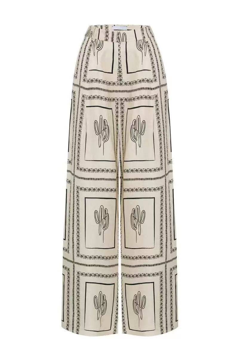 Fashiona linen cardigan and wide-leg pants set