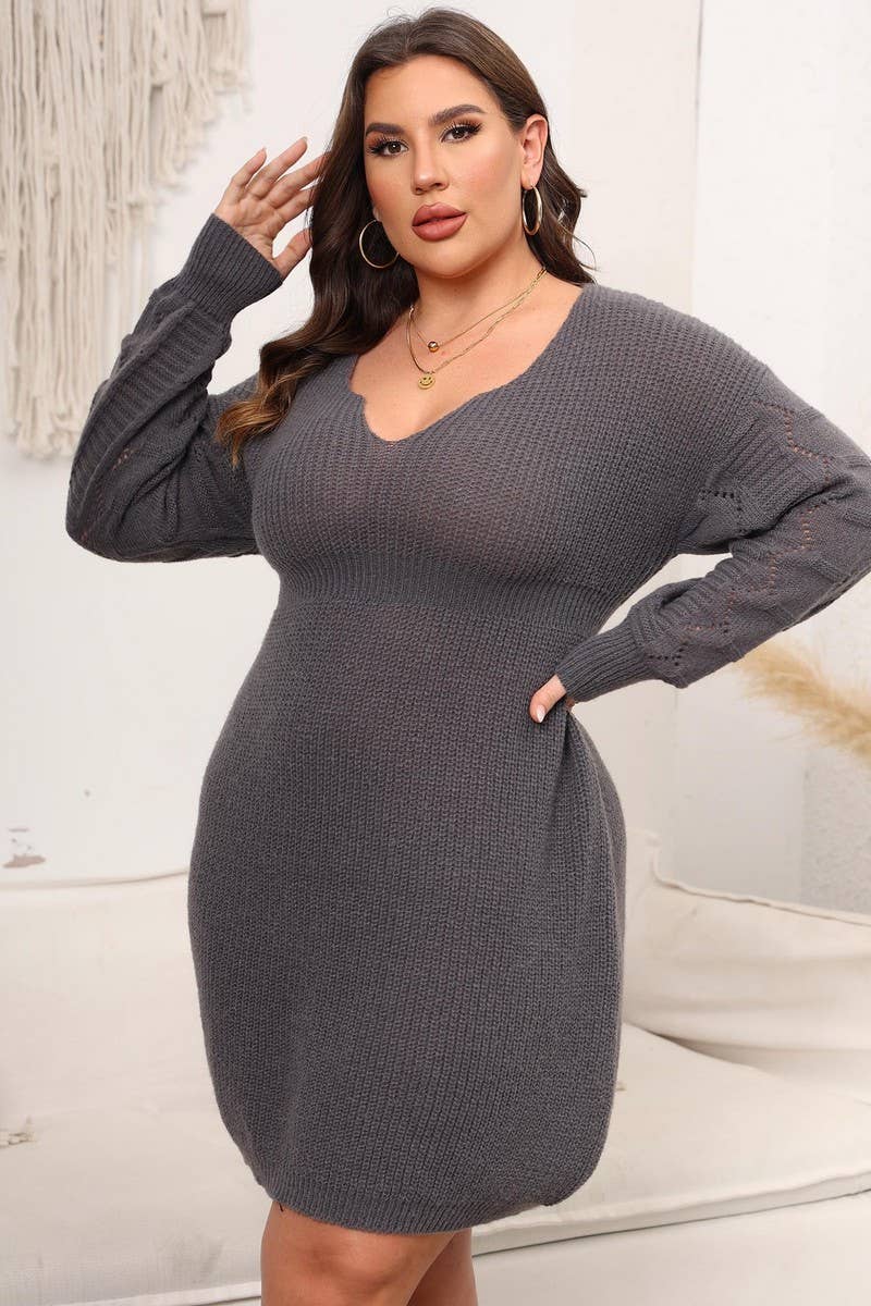 CWOSWL1573_PLUS Size Round Neck Long Sleeve Pullover Sweater