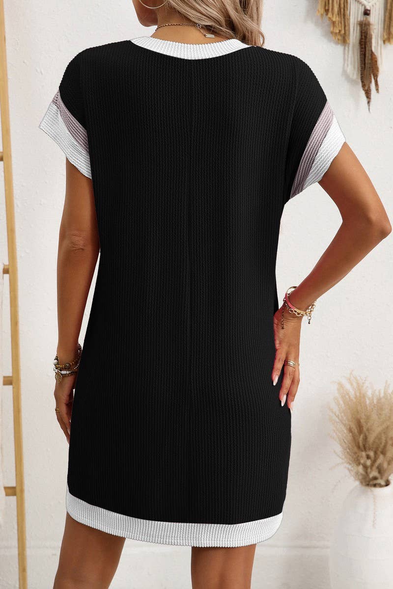 CWDSD8677_COLORBLOCK TWISTED STRIPE POCKET T-SHIRT DRESS