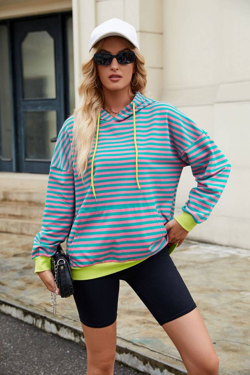CWOHOL0726_HOODED COLORBLOCK STRIPED POCKET SWEATSHIRT
