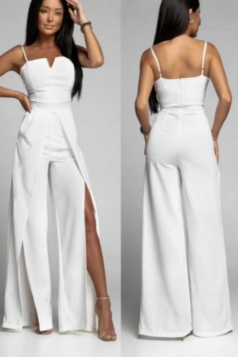 CWSJS1697_SOLID SLIM SPLIT LEG STRAPLESS JUMPSUIT