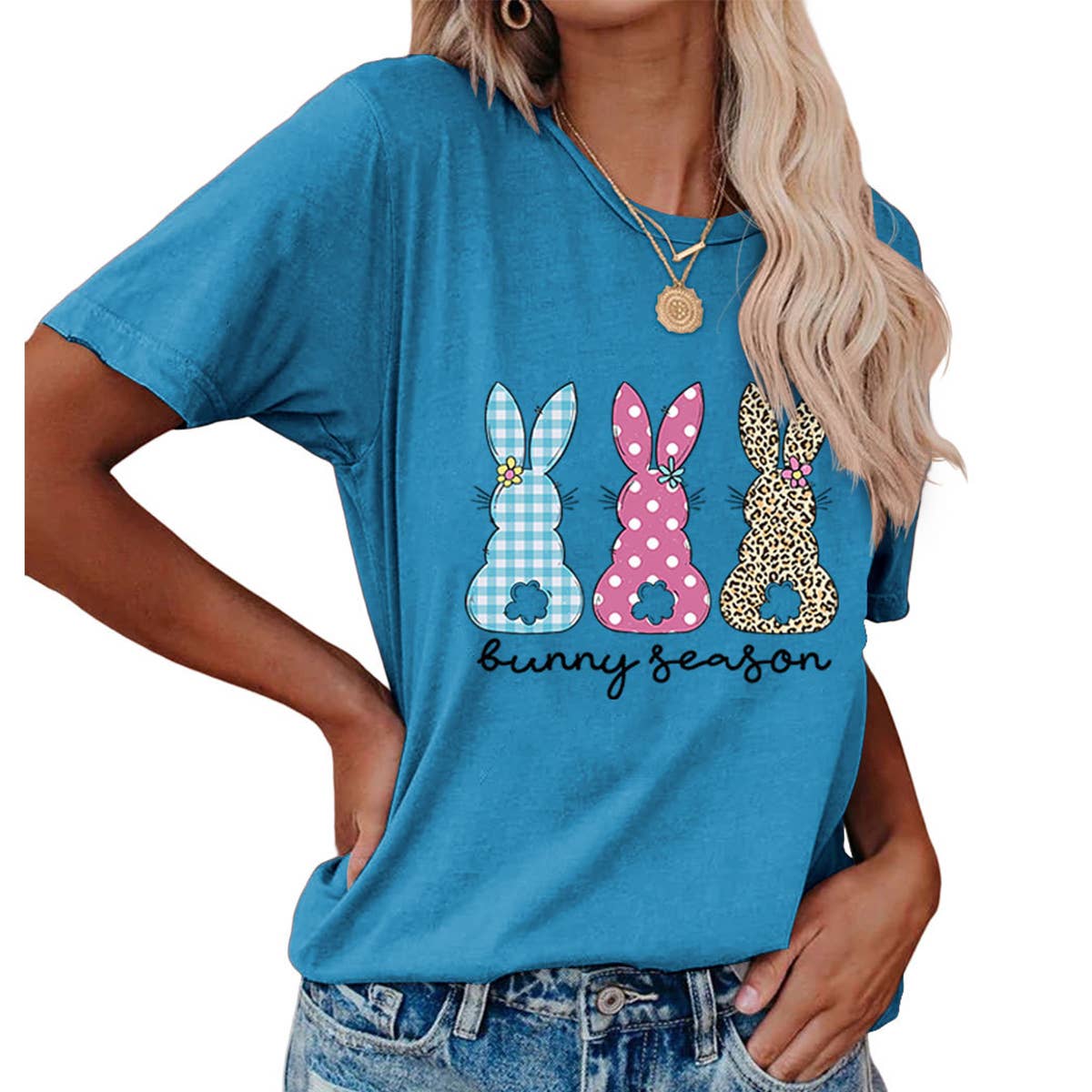 EASTER ROUND NECK LOOSE BUNNY PRINT T SHIRT_CWTTS0856