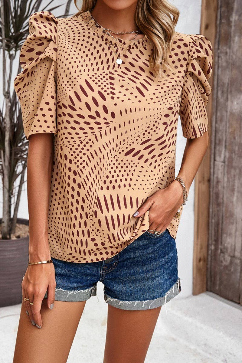 CWTBLL3611_CASUAL COMMUTER POLKA DOT PUFF SLEEVE TOP