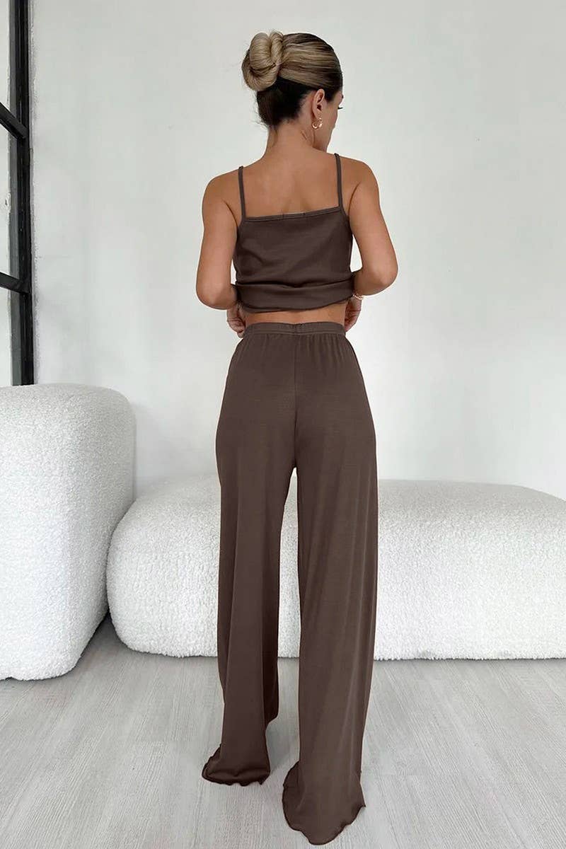 CWSPJ0244_KNITTED SUSPENDER TOP AND PANTS HOME WEAR SET