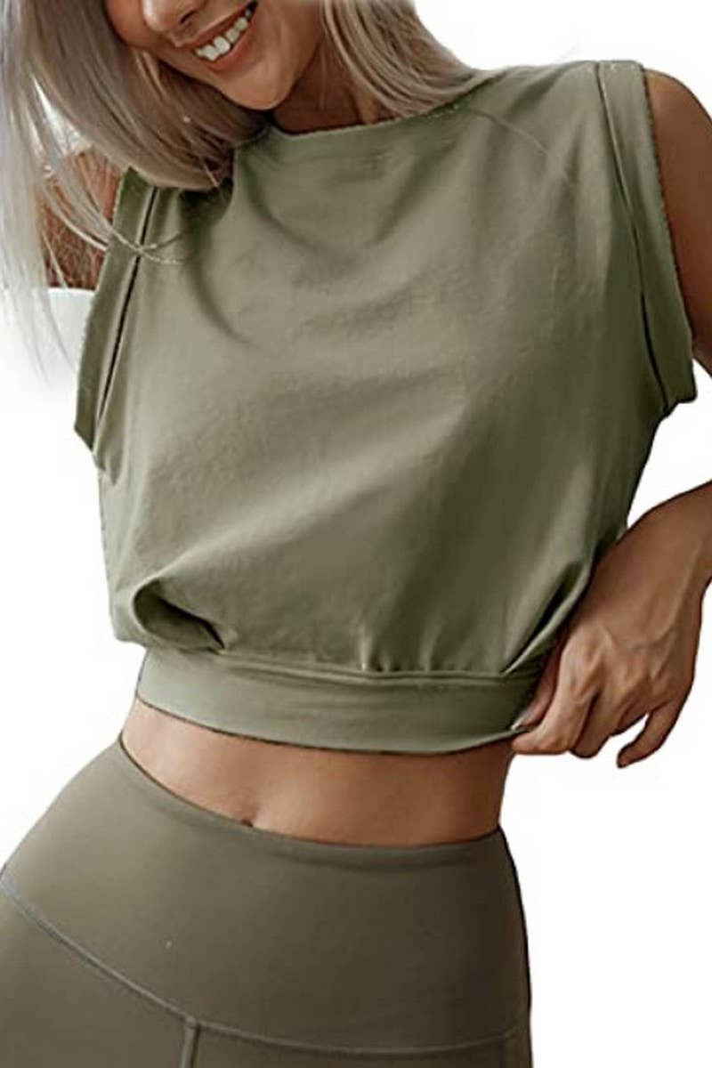 CWTTSL0428_SLEEVELESS LOOSE SEXY NAVEL EXPOSED SPORTS TOP