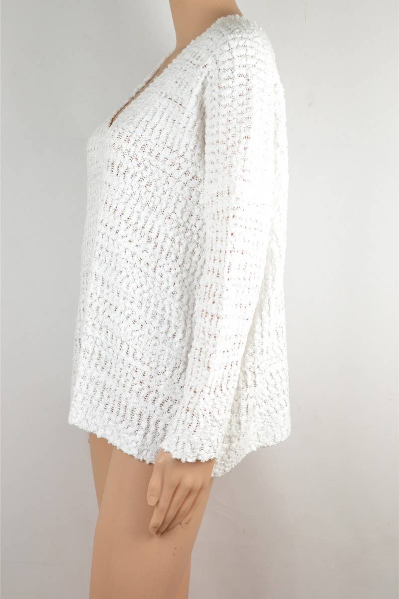 CWOSWL1710_V-neck Long Sleeve Pullover Sweater