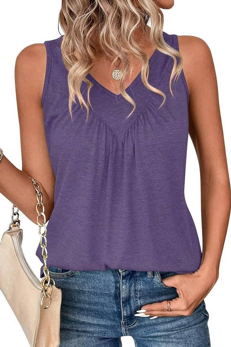 CWTTK1178_SOLID V-NECK SLEEVELESS FIT TANK TOP