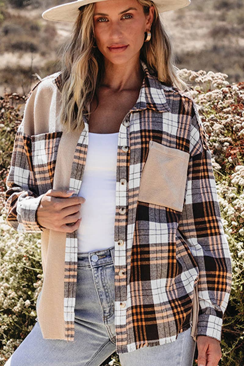FASHION TREND PLAID COLOR CONTRAST SHIRT COAT
