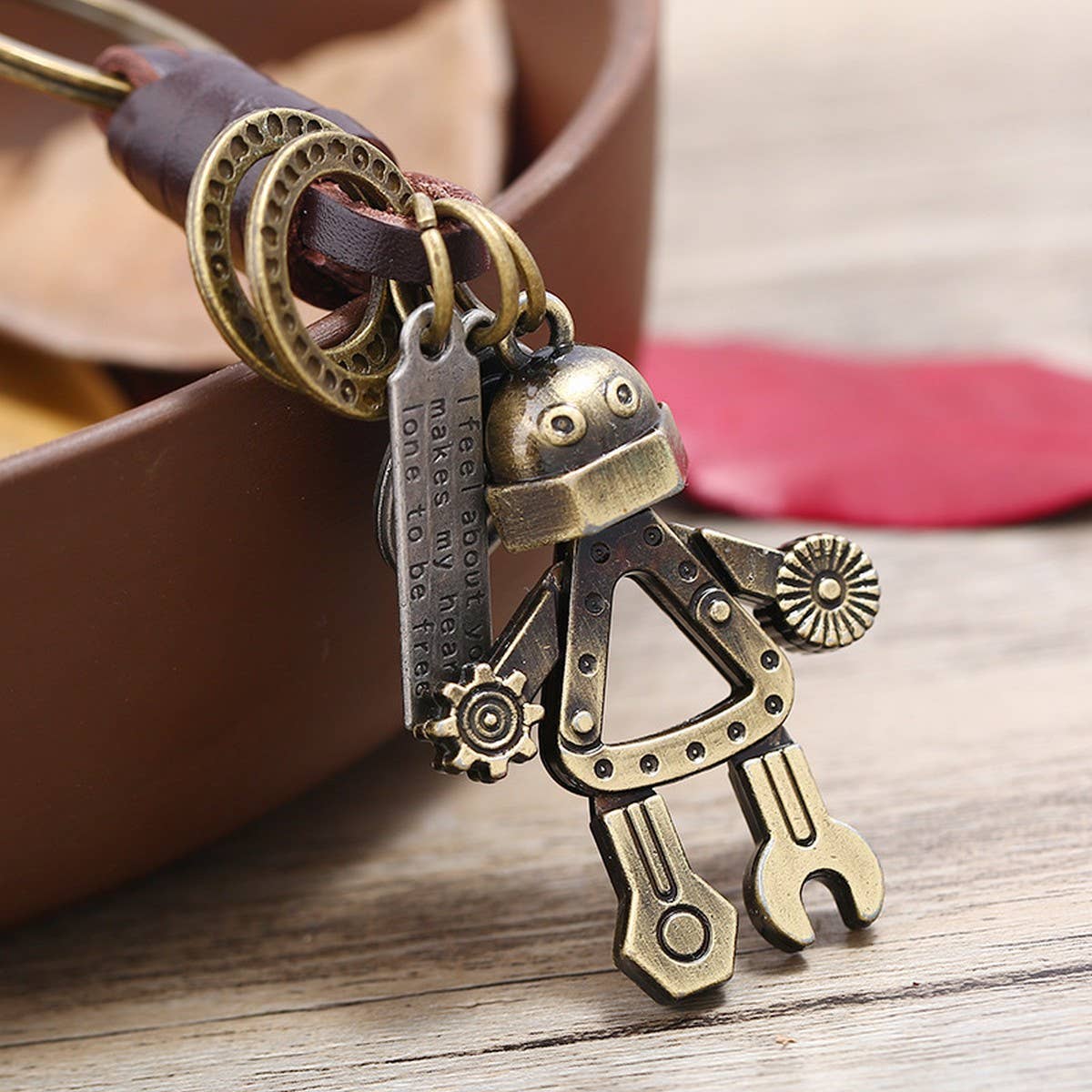 VINTAGE BRAIDED ROBOT COWHIDE KEYCHAIN