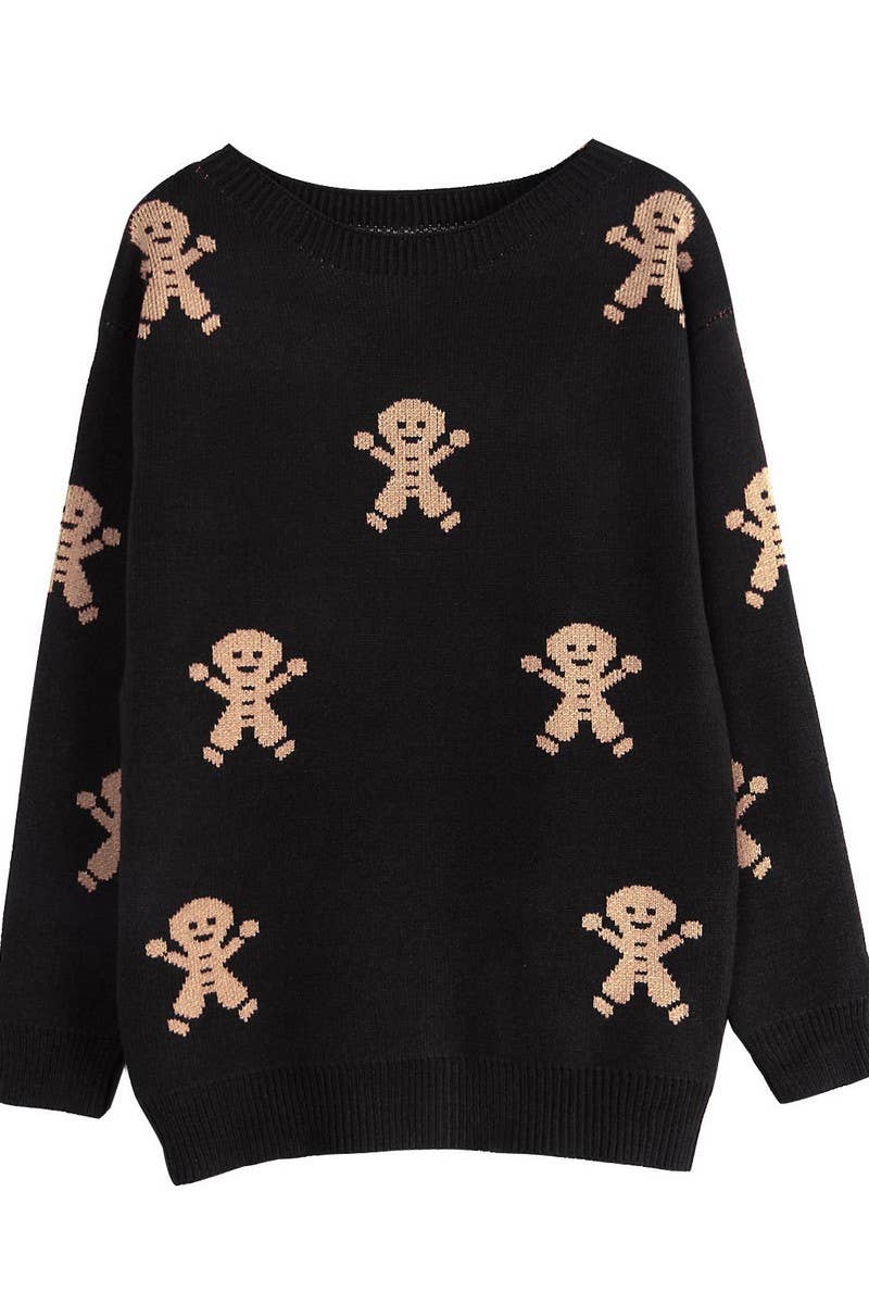 CWOSWL07366_CHRISTMAS CARTOON EMBROIDERED CREWNECK SWEATER