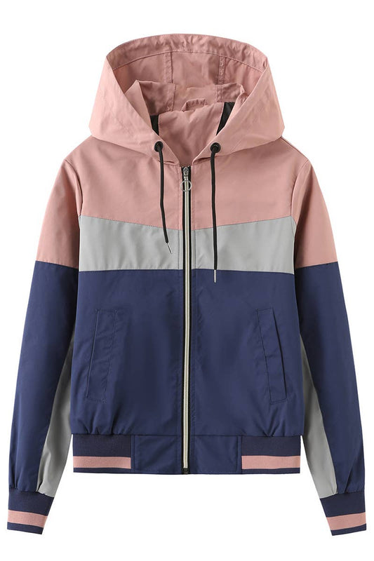 COLOR-INSERTED LONG-SLEEVED DRAWSTRING JACKET