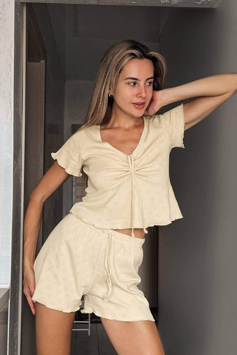 CWSPJ0232_KNITTED PULLOVER SHORT-SLEEVED SHORTS PAJAMA SET