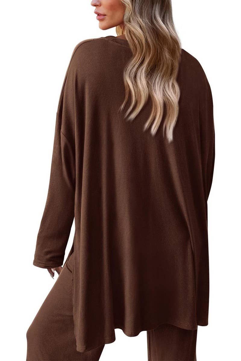 CWSTB00483_2025 KNIT LOUNGE SET WOMEN 2 PIECE CASUAL OUTFITS