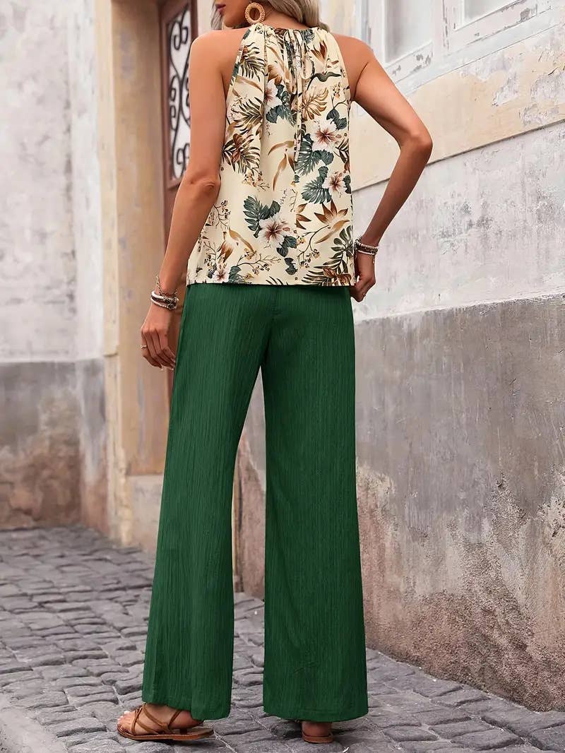 A halter ethnic-style printed top trousers set
