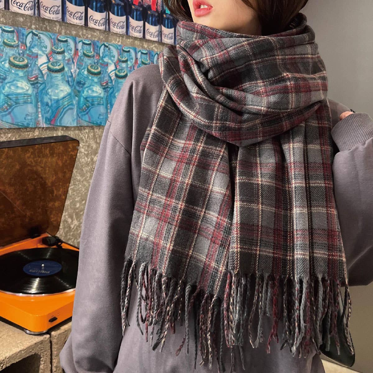 Red Plaid Winter Scarf ??Thick Warm Shawl Wrap_CWASC0175