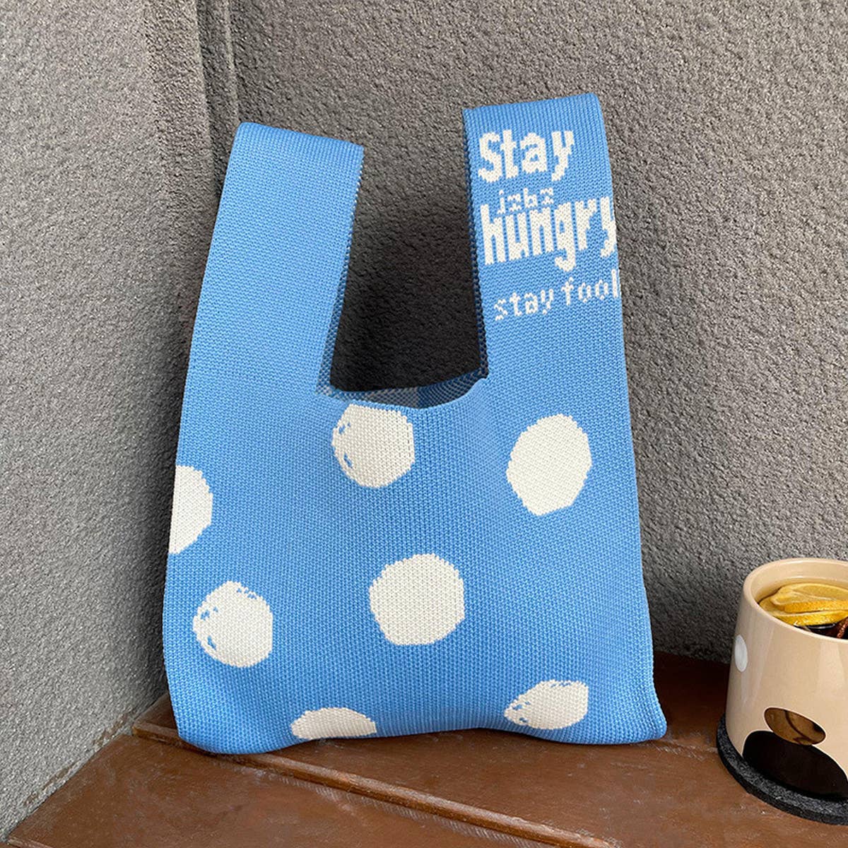 BLACK AND WHITE POLKA DOT KNITTED BAG_CWAB3227