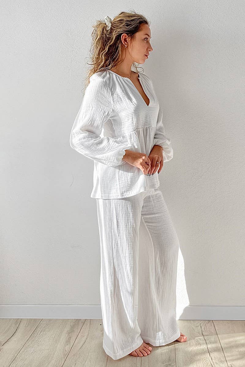 CWSPJ0261_PURE COTTON LONG-SLEEVED PAJAMAS TWO-PIECE SET