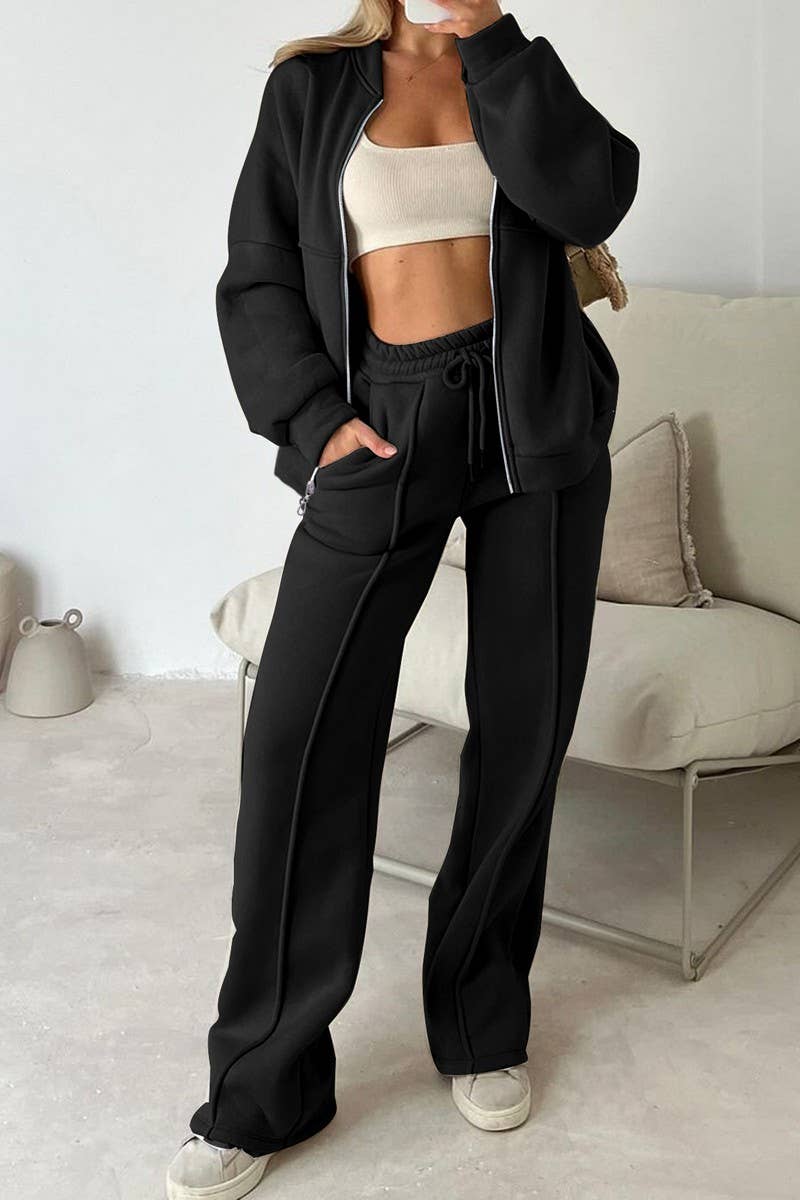 CWSTB00453_SPORTY LONG SLEEVE JACKET & SOLID PANTS SET