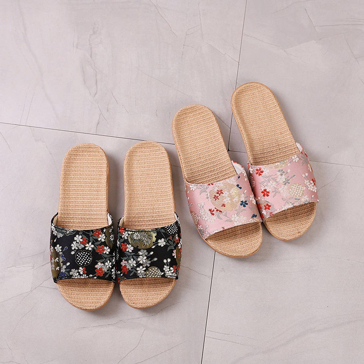 Embroidered Linen Slippers for Couples