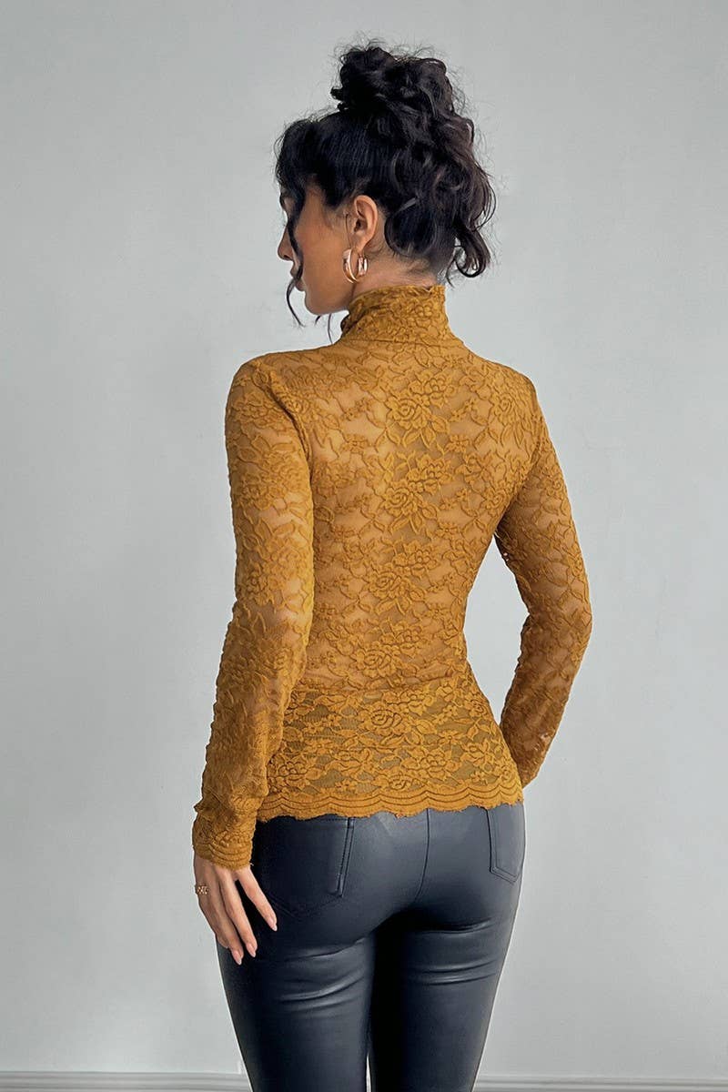 CWTBLL3507_HIGH COLLAR LACE LONG SLEEVE BOTTOMING TOP