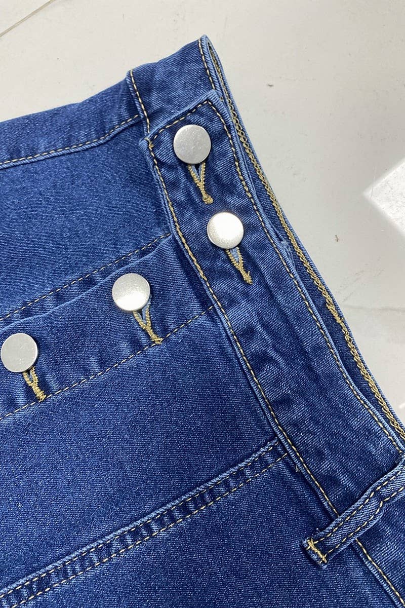 CWBMS0450_HIGH WAIST BUTTON SPLIT BODYCON DENIM SKIRT