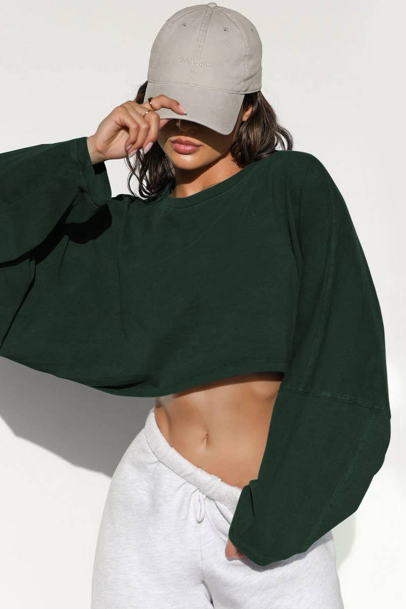 CWTBLL3985_SPORTS SHORT CROPPED ROUND NECK SWEATSHIRT