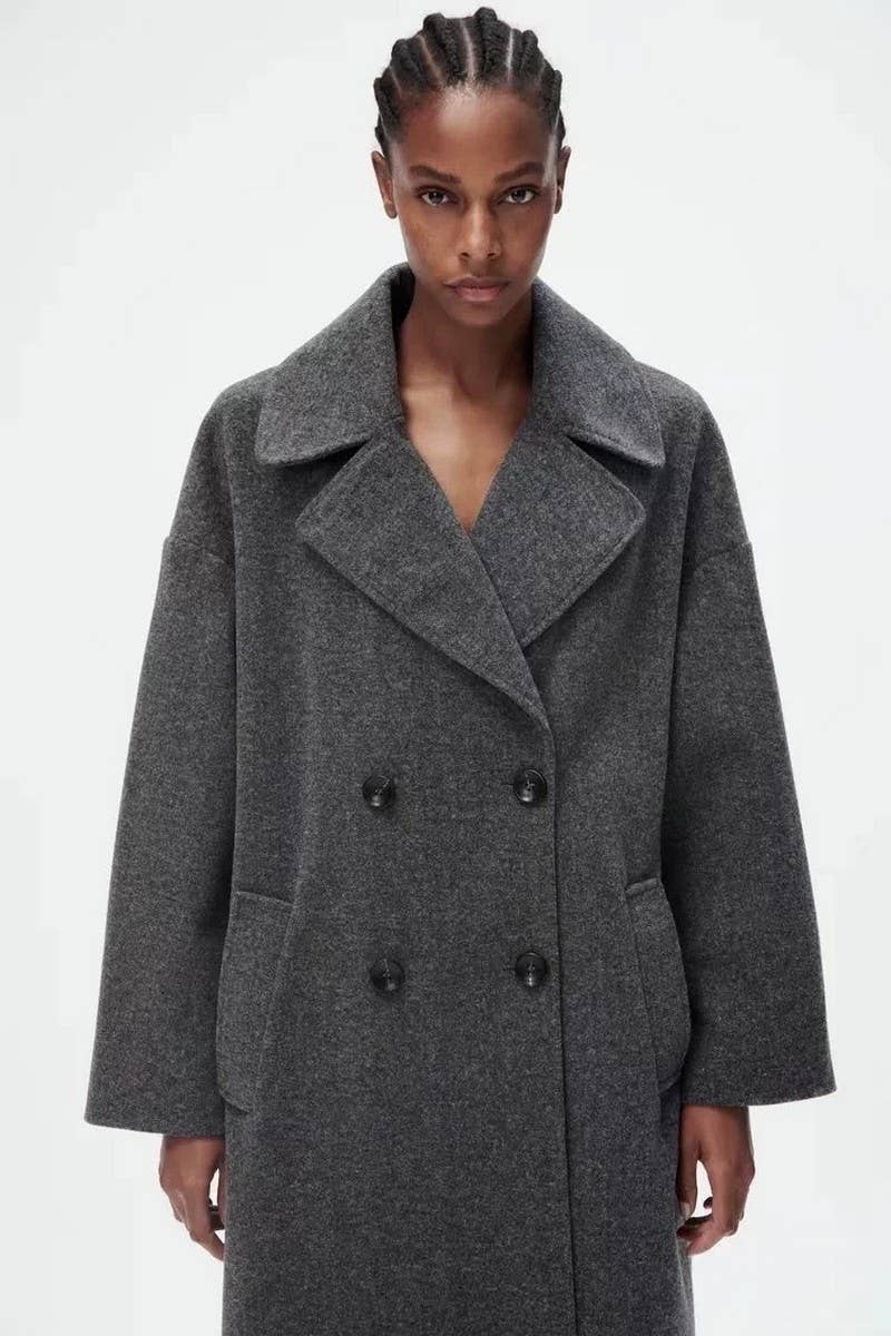 CWOCO1098_SOLID COLOR LAPEL LOOSE DOUBLE-BREASTED LONG COAT