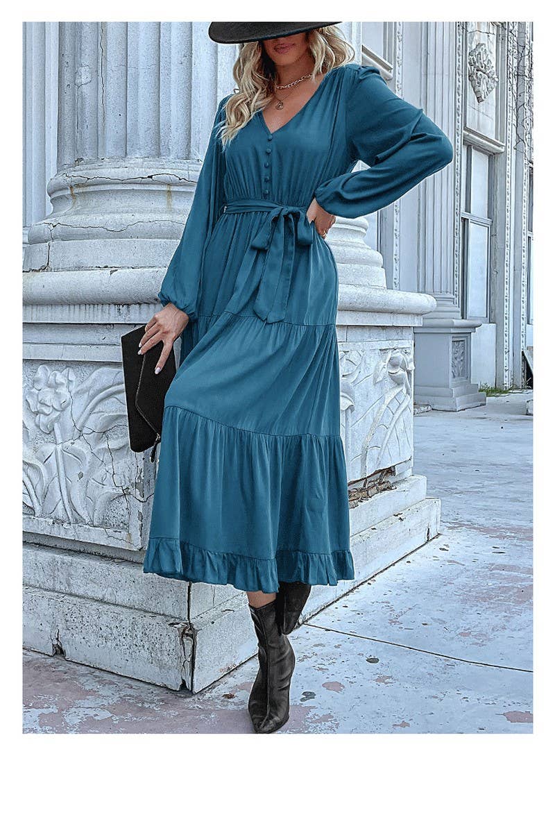 CWDMD01042_CASUAL WORK TIE WAIST LONG SLEEVE DRESS