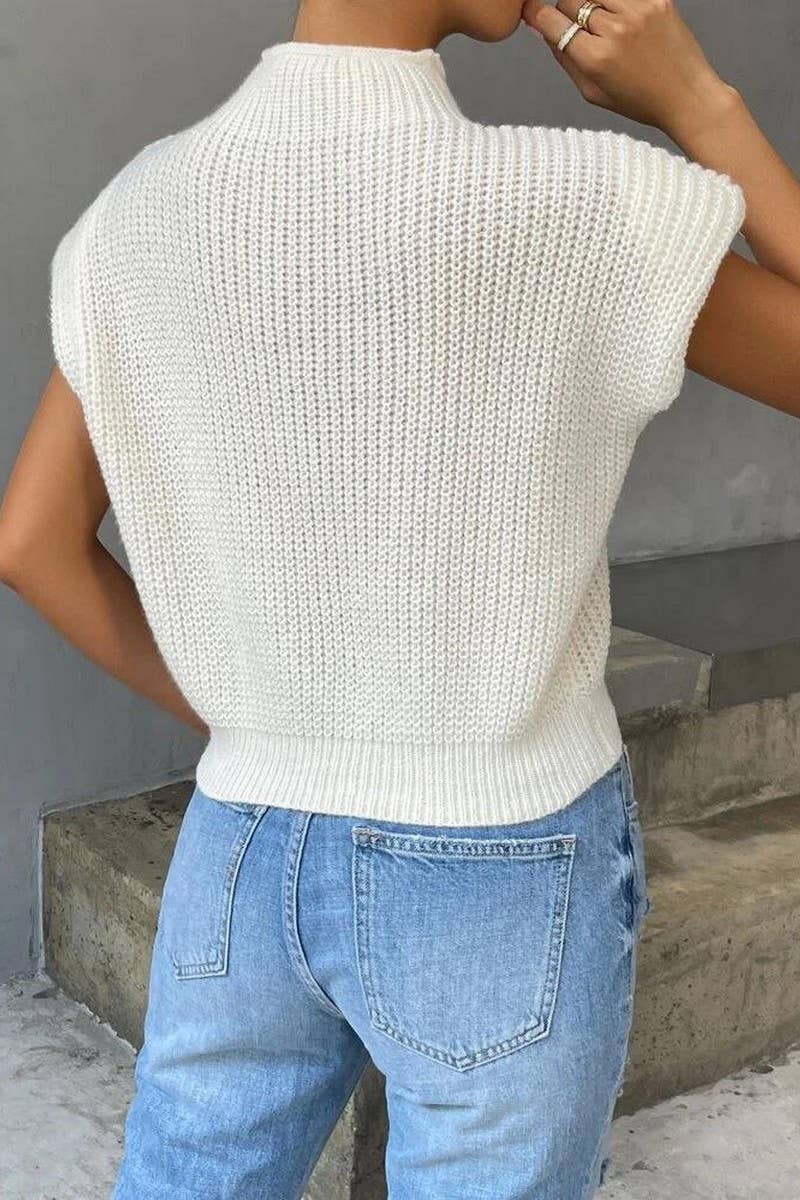 CWOSWSL0141_SOLID COLOR CASUAL TWISTED HIGH COLLAR VEST