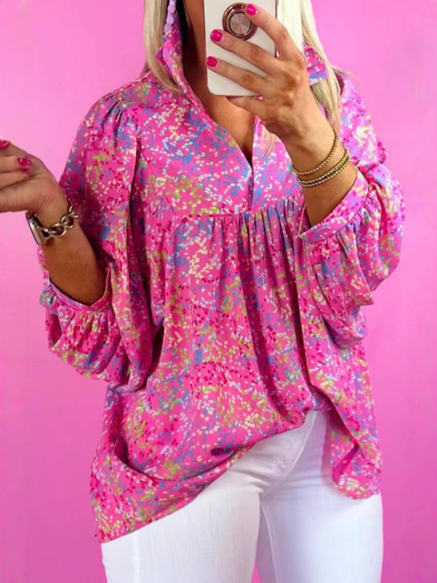 Casual loose flesh-covering pullover floral print shirt