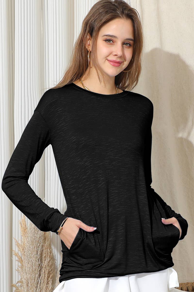 CWTTL1431_Round Neck Long Sleeved Top