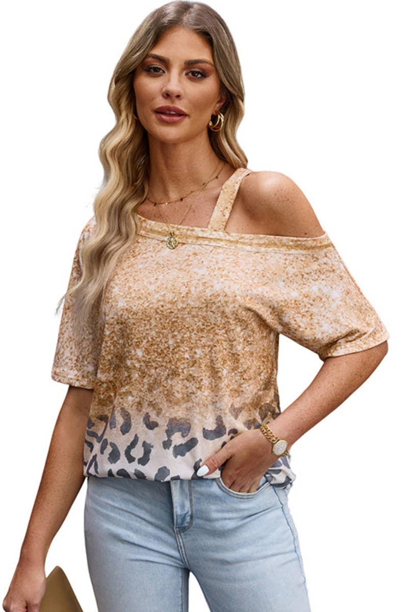 CWTBLS1385_SUMMER GRADIENT LEOPARD PRINT ONE-SHOULDER TOP