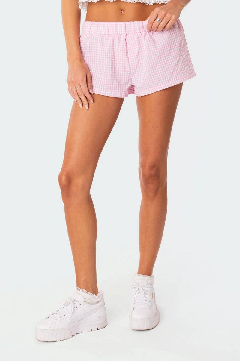 CWBSP0424_ELASTIC WAIST LOOSE PLAID BEACH SHORTS
