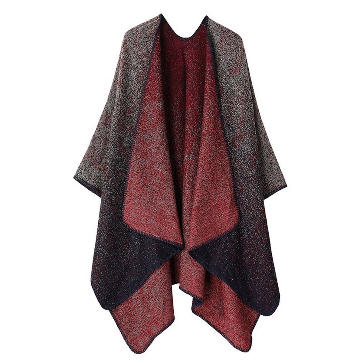 JACQUARD SLIT SHAWL WITH FAUX CASHMERE SCARF