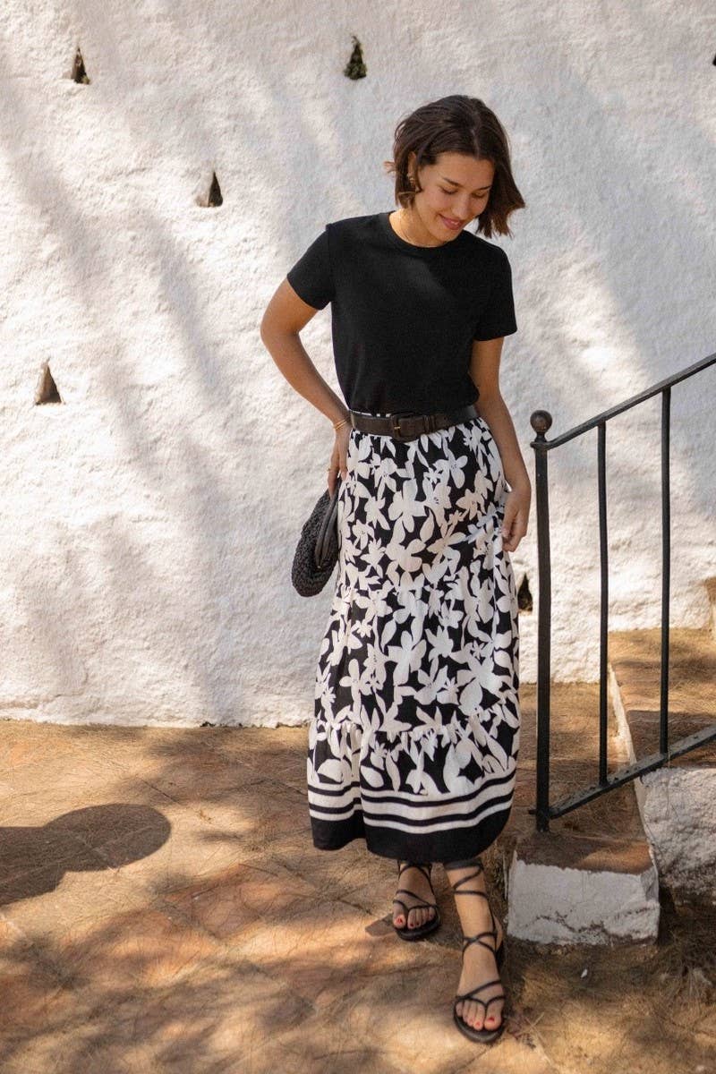 CWBLS0673_BOTANICAL PRINT FLOWY VACATION MAXI SKIRT