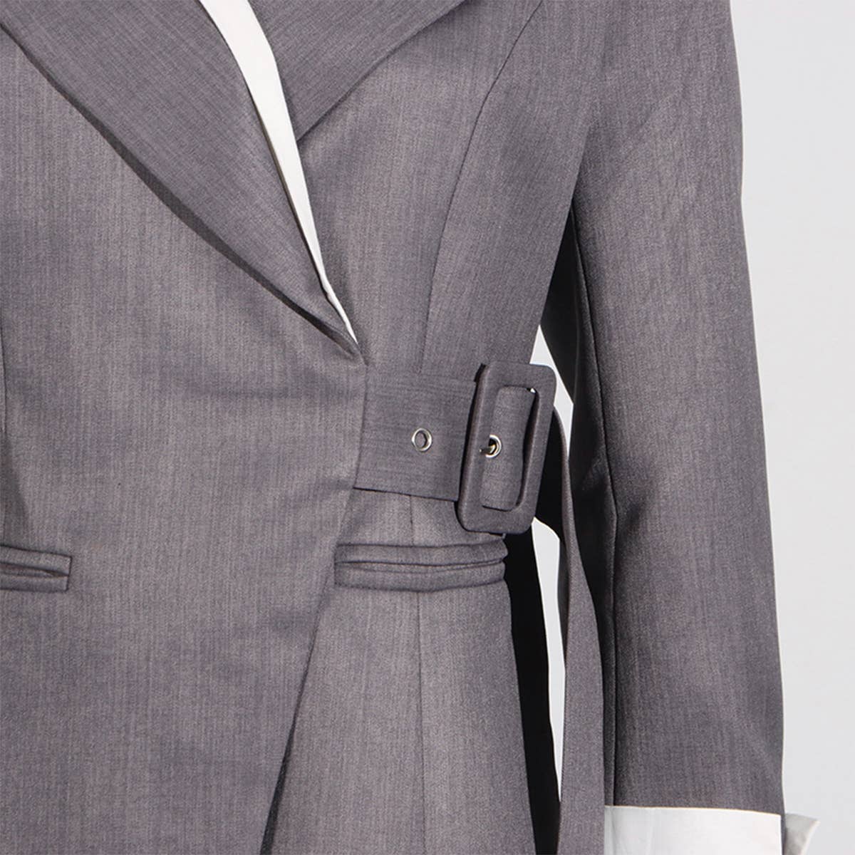 Elegant Colorblock Tie-Waist Slim Blazer