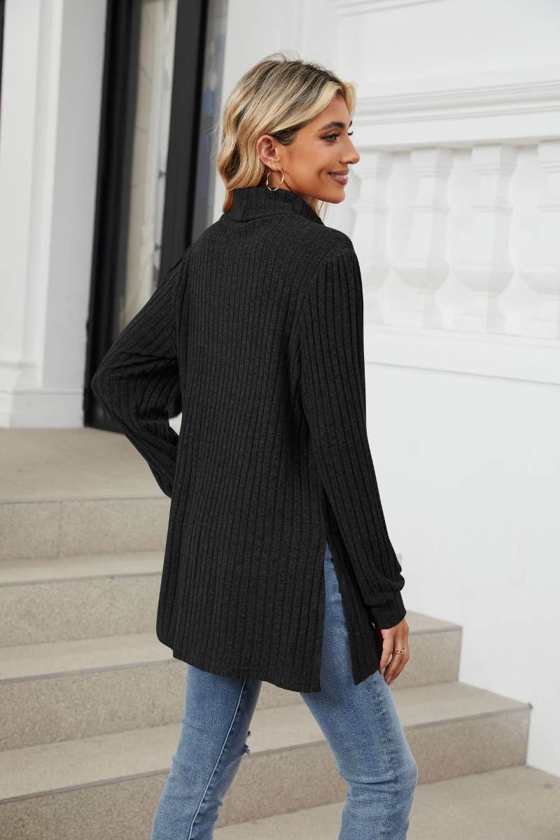 CWOSWL6563_TURTLENECK LONG SLEEVE POCKET SLIT SWEATER LONG