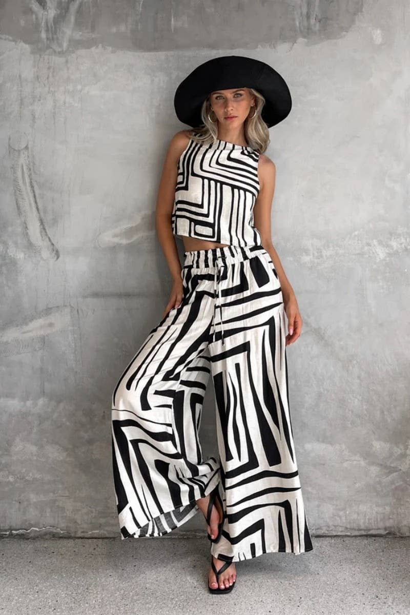 CWSS1253_NEW SUMMER GEOMETRIC PRINT CASUAL TWO-PIECE