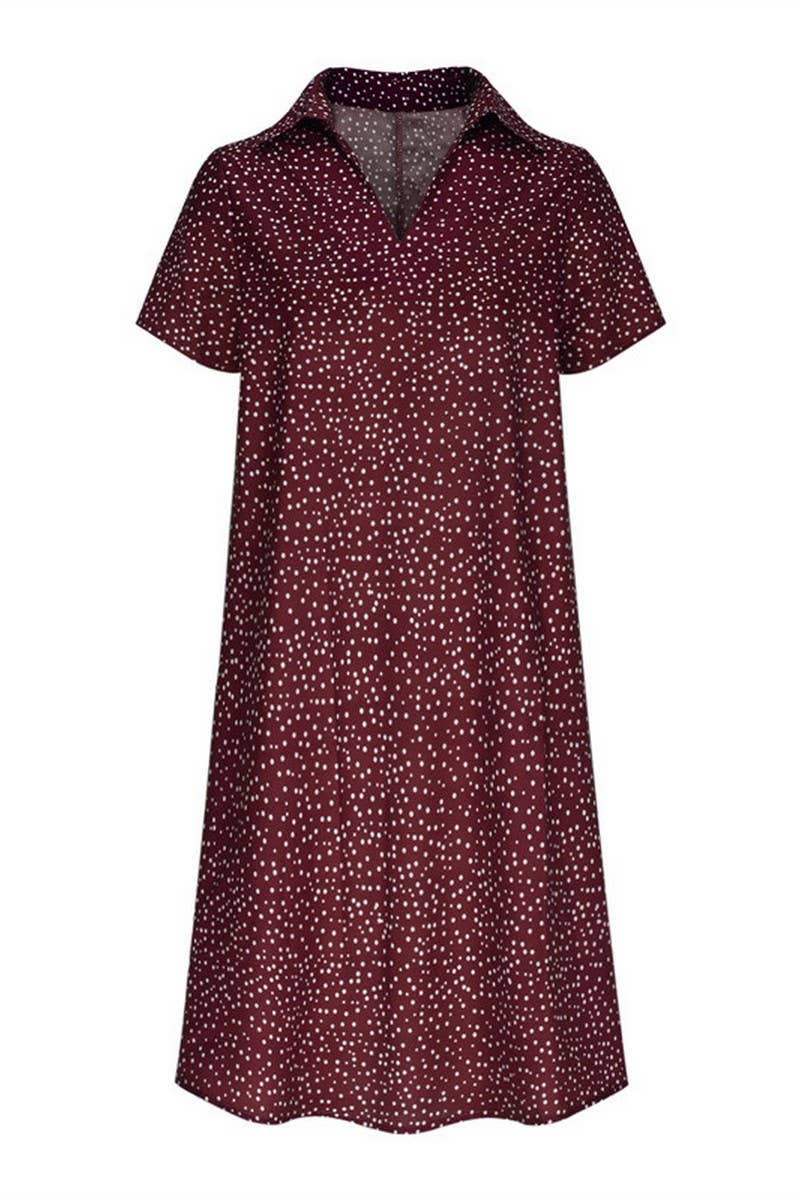 CWTDSS0060_LOOSE V-NECK PRINTED POLKA DOT SHIRT DRESS