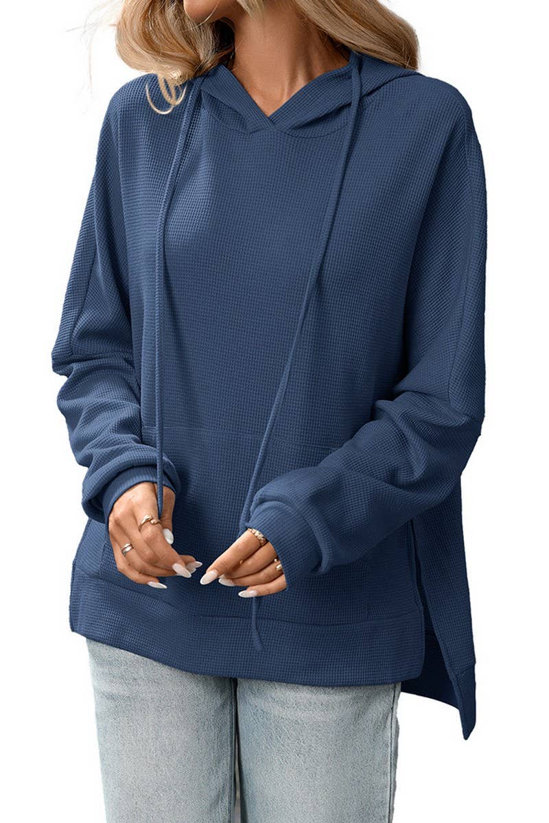 CWOHOL00603_WAFFLE KNIT PULLOVER LONG SLEEVE HOODIE