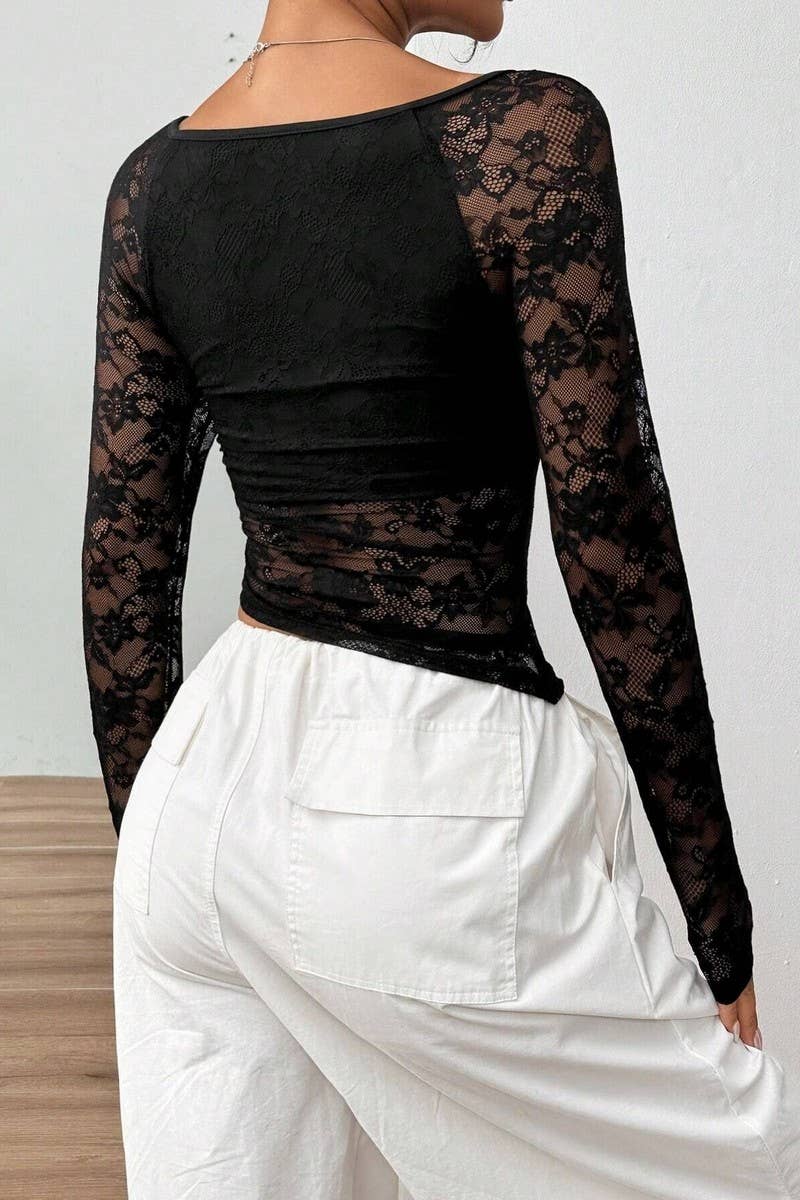 CWTBLL3498_LACE U-NECK ASYMMETRIC HEM LONG SLEEVE TOP