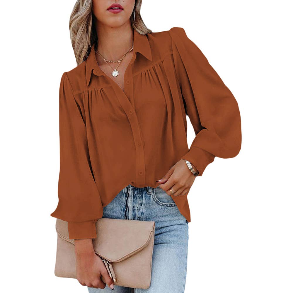 CASUAL SOLID COLOR THIN PULLOVER BLOUSE WOMAN