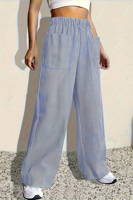 CWBLP1141_STRIPE PRINT WAIST FRONT POCKET WIDE LEG PANTS